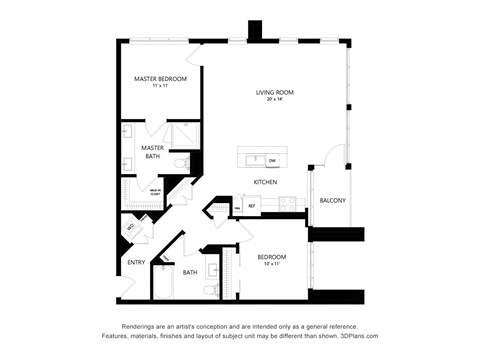 Floor plan for 2 beds, 2 baths, 1187 sqft